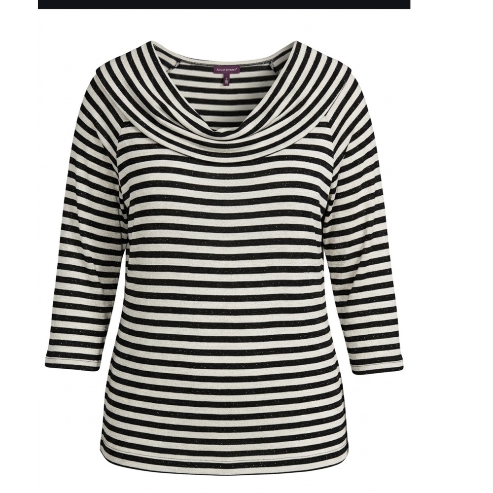 Ashley Stewart Black White Striped Cowl Neck Metallic Top Plus Size 18